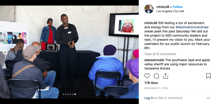 Ron Finley, the "Gangsta Gardener" and Jill speak about the process of curating the permanent and rotating artworks the project will feature. Click image to visit Marqueece Harris-Dawson's instagram page