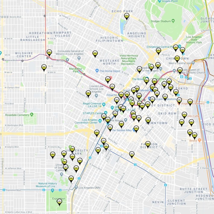 Current Metro Bike Share docks in central L.A.