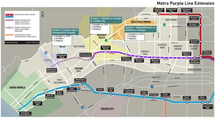 Westside Purple Line sections - map via Metro