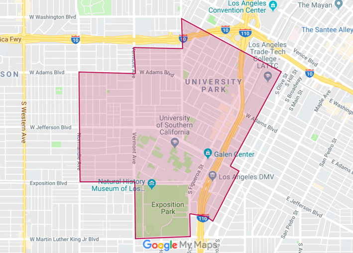 DPS' patrol area extends as far north as Washington, as far west as Normandie, and wraps around Exposition Park and the 110 freeway. Source: DPS