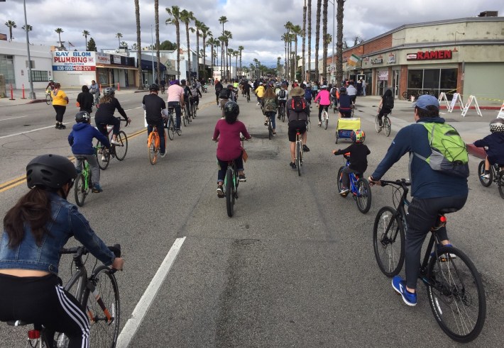 Crowds enjoying CicLAvia car-free streets yesterday in Culver City
