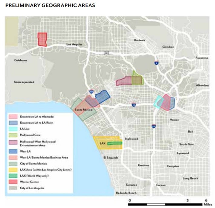 SCAG's map of potential cordon congestion pricing boundaries. Image via SCAG