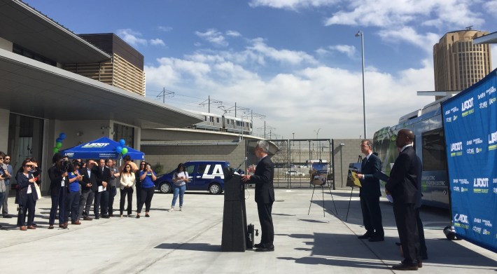 LADOT Assistant General Manager Jay Kim speaking at this morning's grand opening