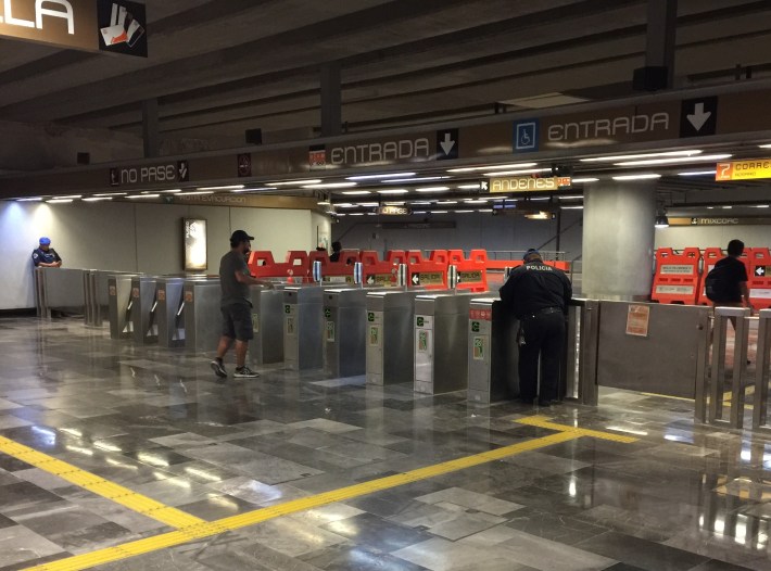 Fare gates at Mixcoac subway station in Mexico City