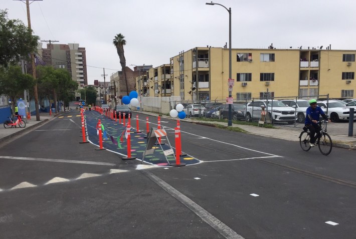 The Little Street pop-up included a temporary median to separate school drop-off/pick-up traffic.