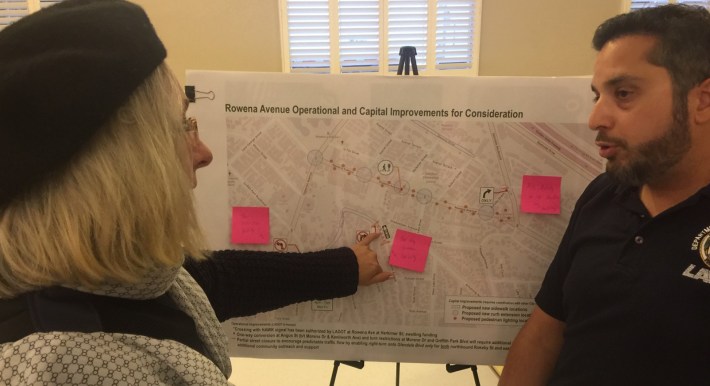 LADOT staff listening to stakeholder input on Angus Street improvements. Photo by Joe Linton/Streetsblog L.A.