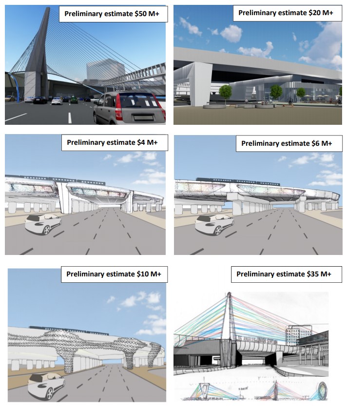 Potential 101 Freeway bridge concepts for Union Station run-through tracks - renderings via Metro
