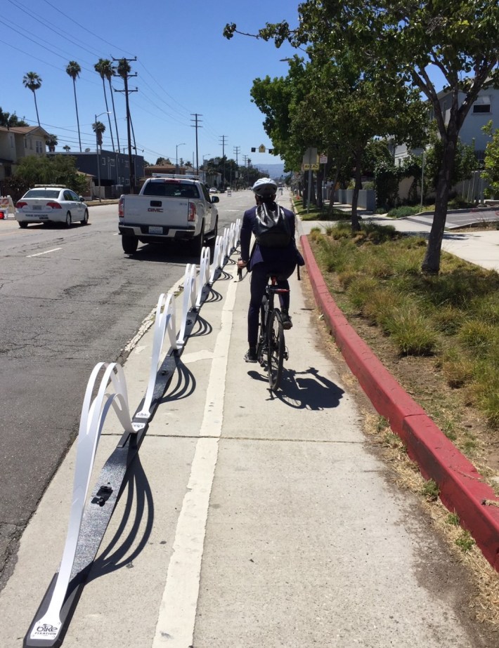 L.A. City Department of Transportation demonstrated new "wave" materials for creating protected bike lanes
