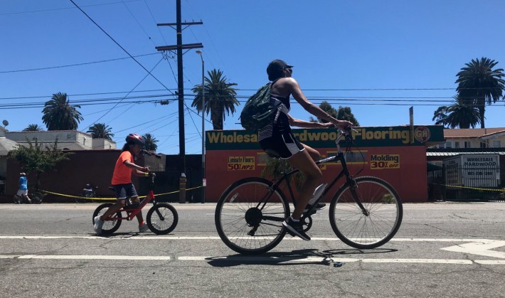 Plenty of parents and kids took to CicLAvia's open streets yesterday