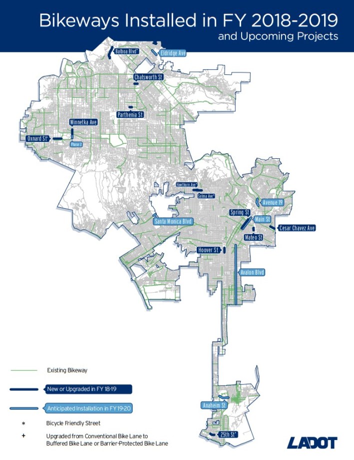 LADOT's FY2018-19 bikeway map
