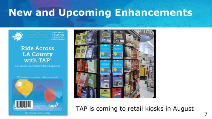 Starting next month TAP cards will be on sale at more retail outlets - image via Metro presentation