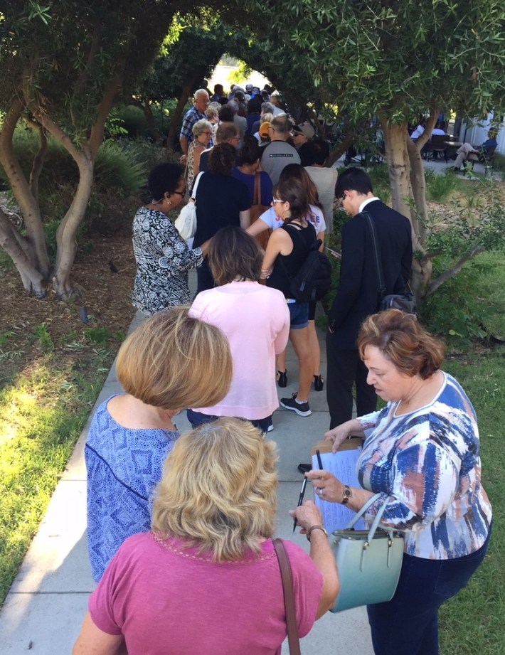 A long line formed well before the Metro BRT meeting started at CSUN