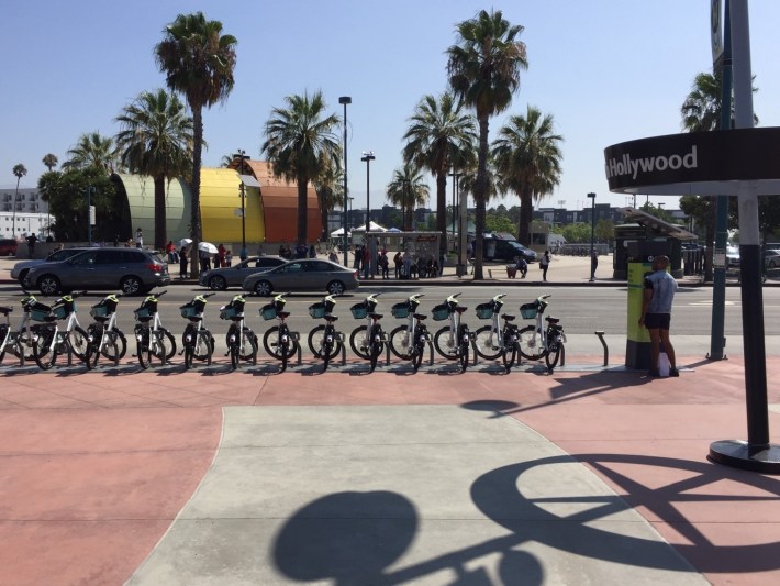 At the NoHo station, the bike-share dock is on the west side of Lankershim, near the Orange Line station