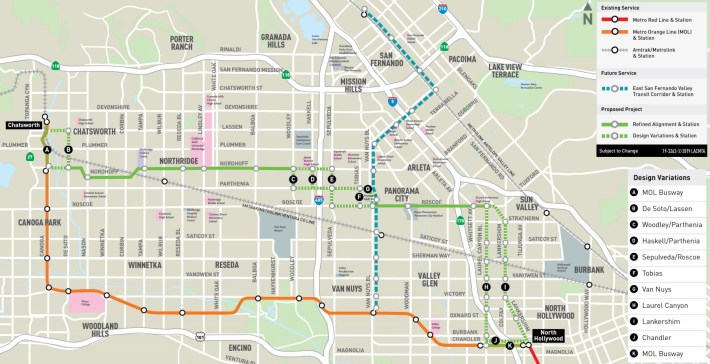 Metro's planned North San Fernando Valley BRT - in green