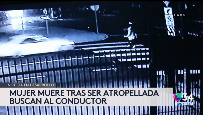 Anna Graves tries to backpedal moments before she is hit, but another car is coming up fast behind her. Screengrab from security footage posted by Univisión.