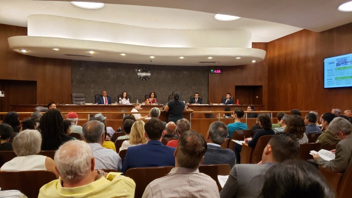 Monday's Alhambra city council meeting was packed to capacity and left some standing near the entrances. Kristopher Fortin/Streetsblog LA