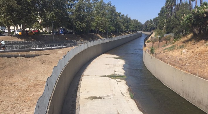 Los Angeles River in vertical wall box-channel through Studio City.