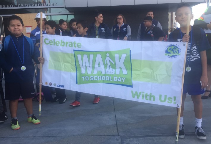 These Leo Politi students led the walk from the nearby LAPD station