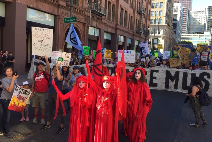 Extinction Rebellion marchers at today's Youth Climate Strike march