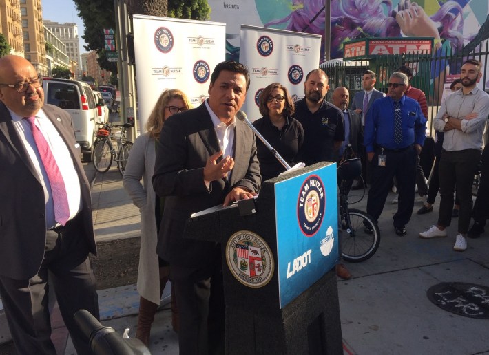L.A. City Councilmember Jose Huizar at this morning's Main Street ribbon-cutting