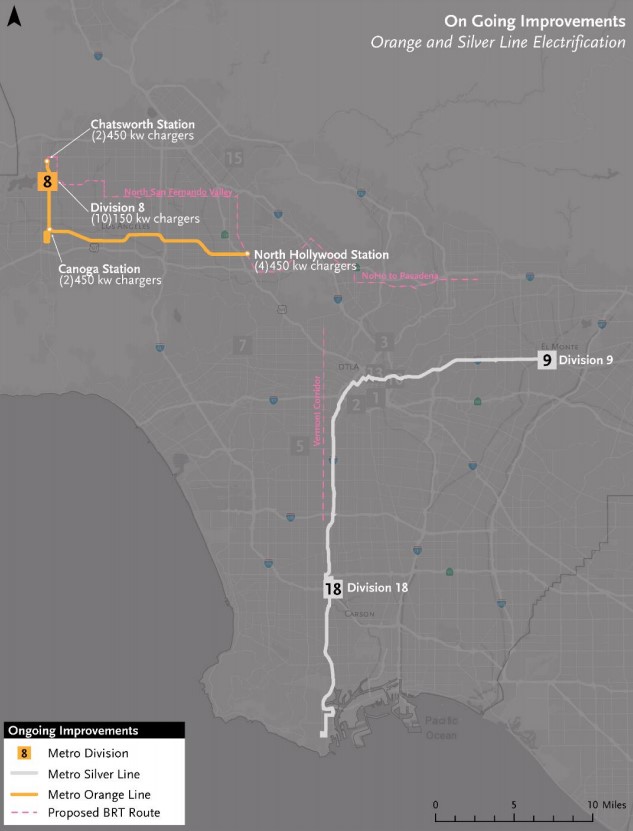 Metro will soon be running all electric buses on the Orange and Silver Lines. Map via Metro presentation