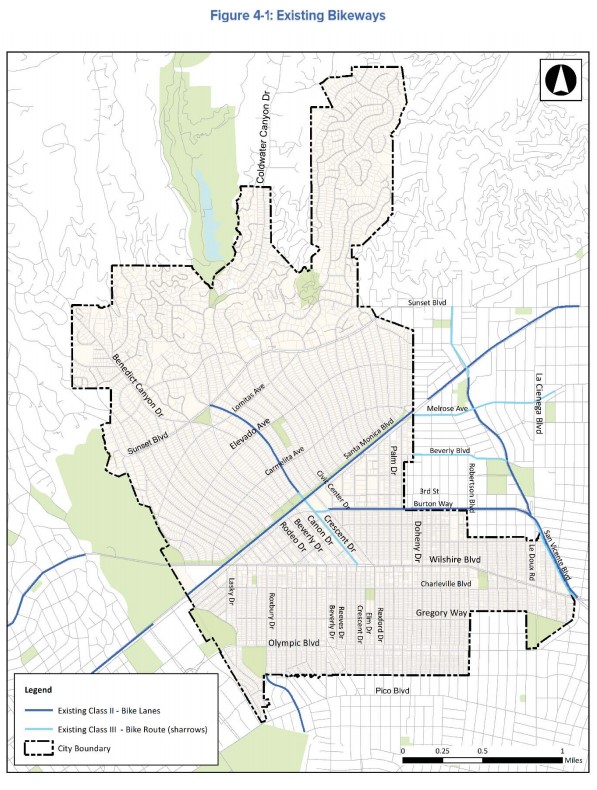 Existing bikeways in Beverly Hills - map via Complete Streets Plan