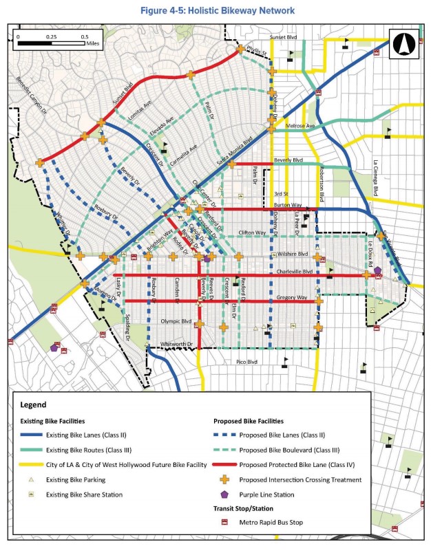 Proposed Beverly Hills bikeway network - map from complete streets plan