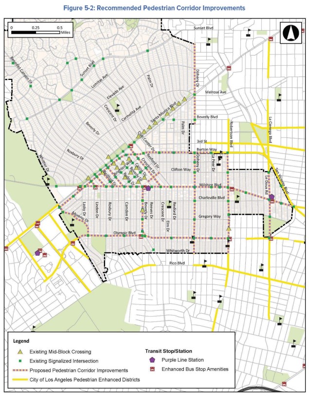 Proposed Beverly Hills pedestrian improvements - map from complete streets plan