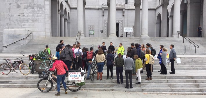 Safe streets advocates convening in front of City Hall this morning