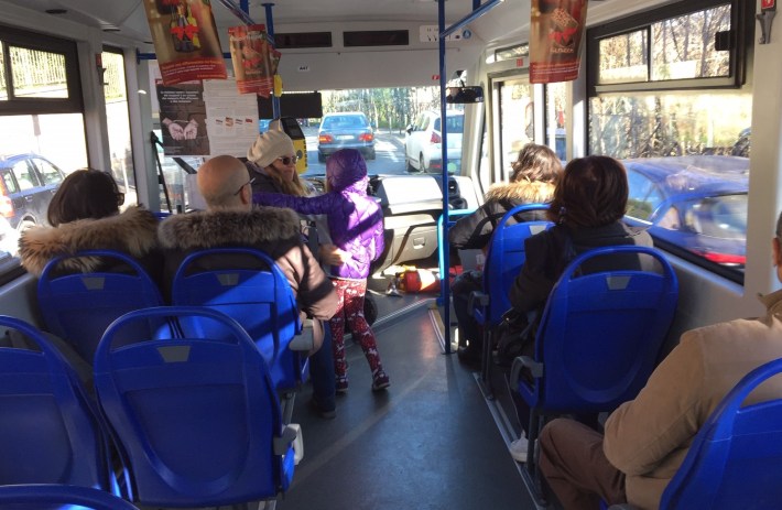 On board small shuttle bus serving hilly area in Rome