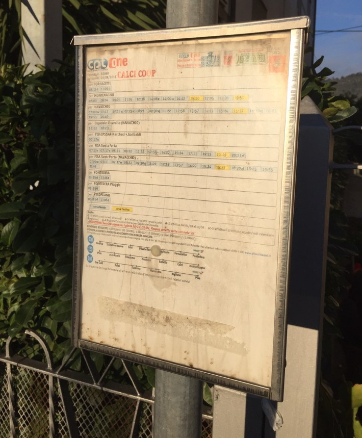Basic bus schedule information posted in Calci