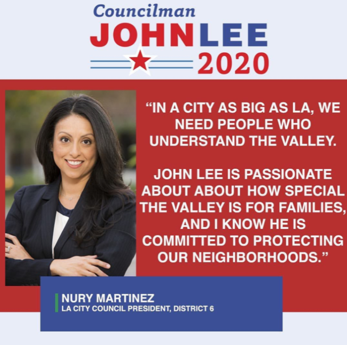 Council President Nury Martinez endorsed John Lee in the 2020 election. Image via John Lee Instagram
