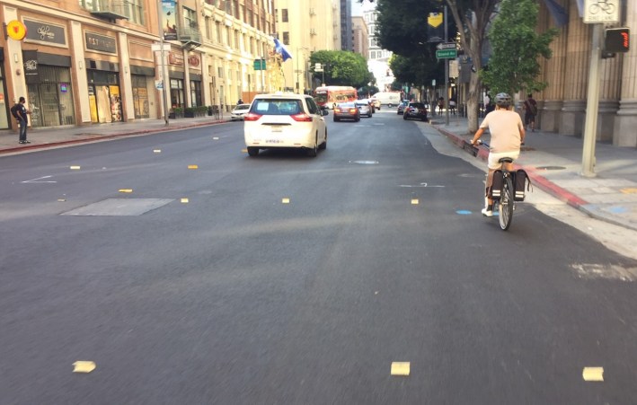 7th Street in downtown L.A. yesterday - repaved by not yet restriped. Photo by Joe Linton/Streetsblog L.A.