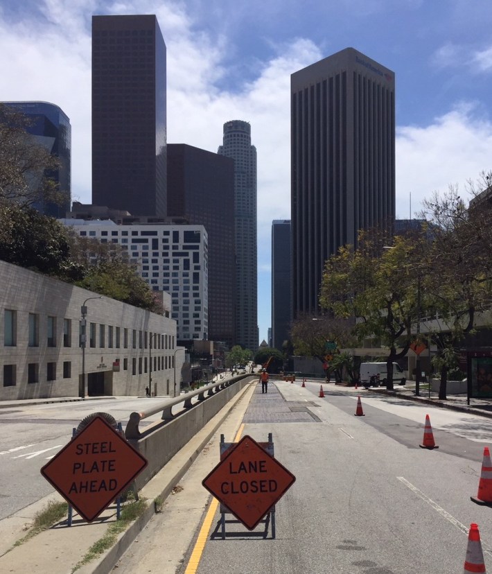 Regional Connector lane closure on Hope Street at First Street in downtown L.A.