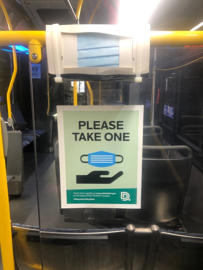 On bus free mask dispenser - photo by Detroit DOT