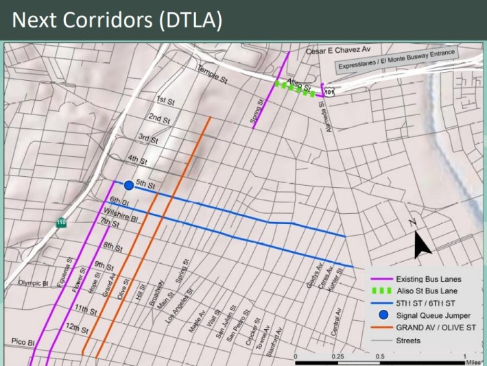 Metro map of planned bus-only lanes in downtown Los Angeles - via Metro presentation