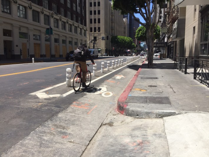 Soon 5th and 6th protected bike lanes will have bollards, similar to these on 7th Street.