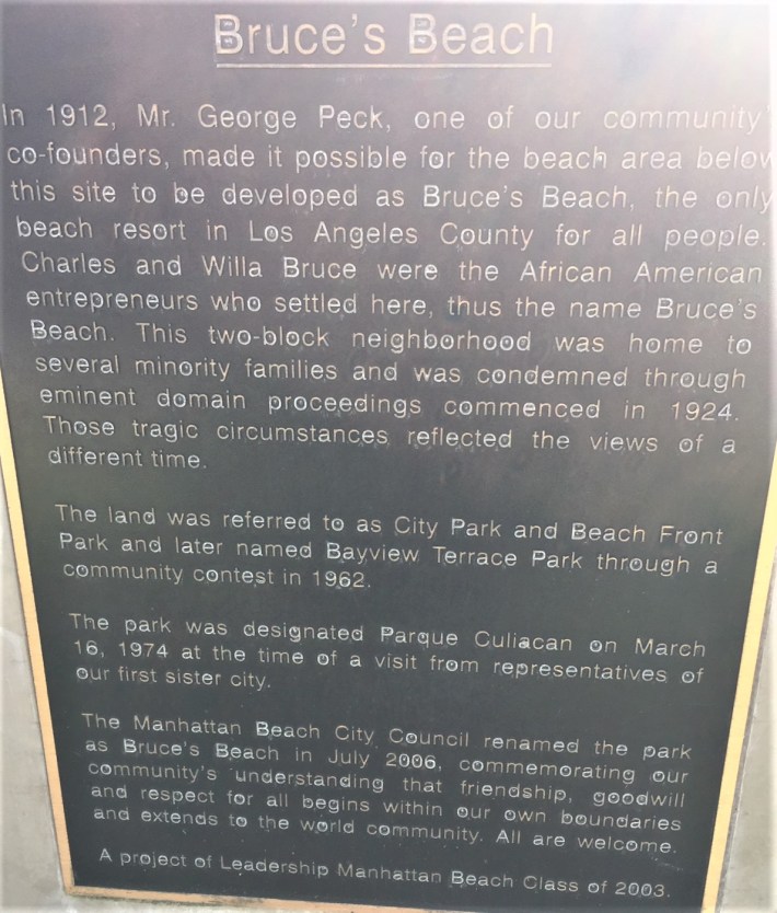 Plaque at Bruce's Beach today