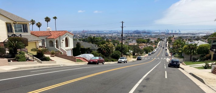 New bike lanes on 19th Street from Walker Avenue to Western Avenue in San Pedro - added to existing 19th Street bike lanes east of Walker. Photo by David Shelton