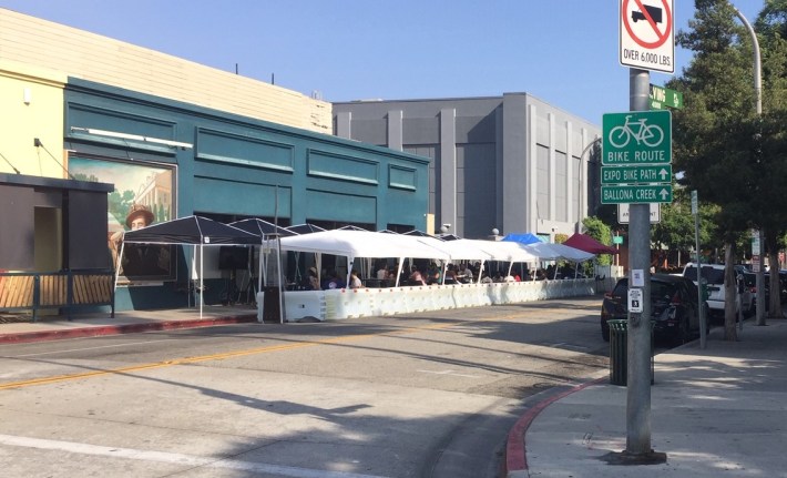 Expanded outdoor dining on Irving Place in downtown Culver City