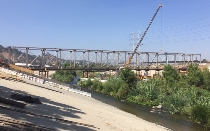 New Elysian Valley L.A. River walk-bike bridge under construction