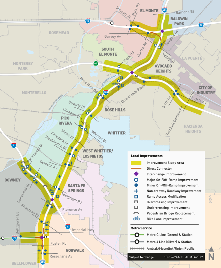 605 Freeway Corridor Improvement Project map - via Metro