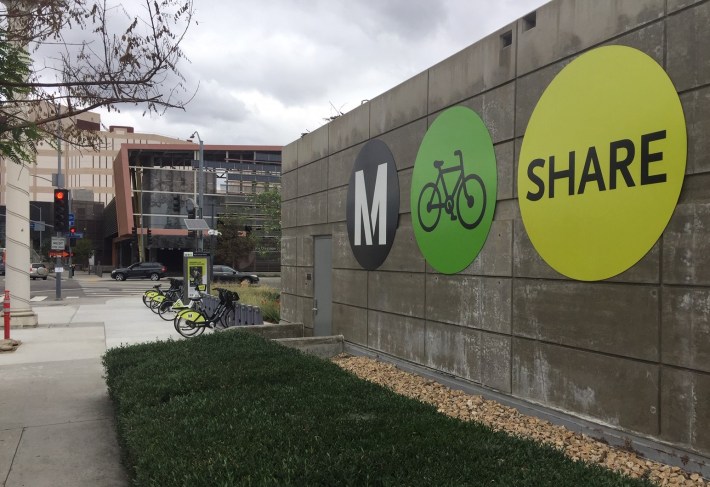 New Metro Bike Share docks on the east side of Union Station - at the new Cesar Chavez Transit Pavilion
