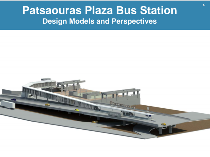 Patsaouras Plaza Bus Station design model. From Quarterly Service Council Meet and Confer, presentation (Jan. 2015).