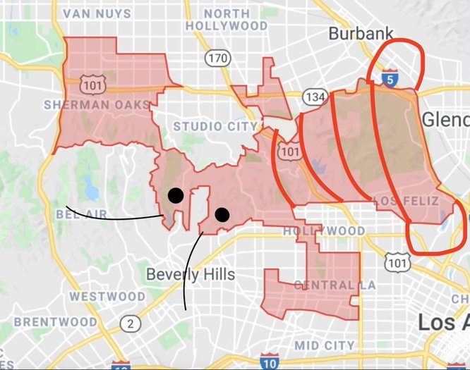 Nithya Raman's gerrymandered district is shaped like a lobster. Image via Sahra Sulaiman