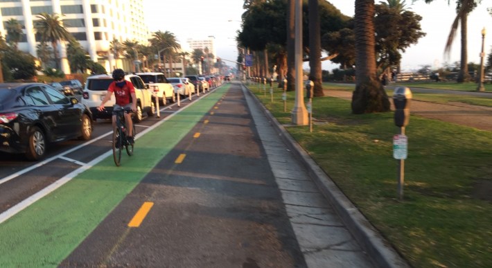 Santa Monica's new 2-way parking protected bike lanes on Ocean Avenue