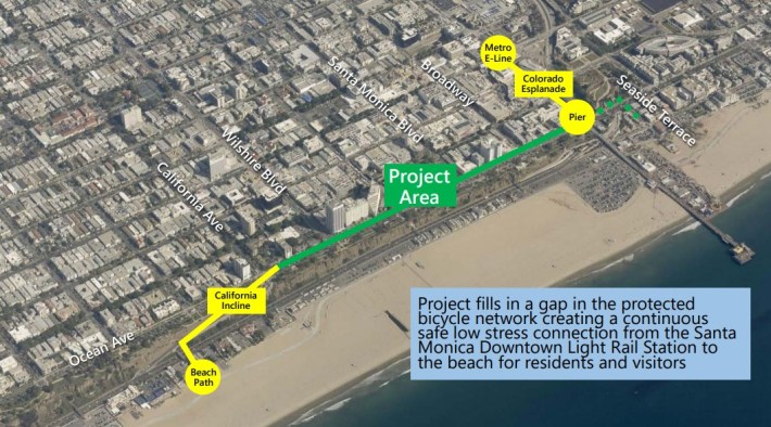 Ocean Avenue protected bikeway map - via Santa Monica presentation