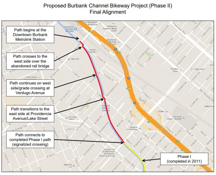 Map of Burbank Channel bike/walk path - via city of Burbank