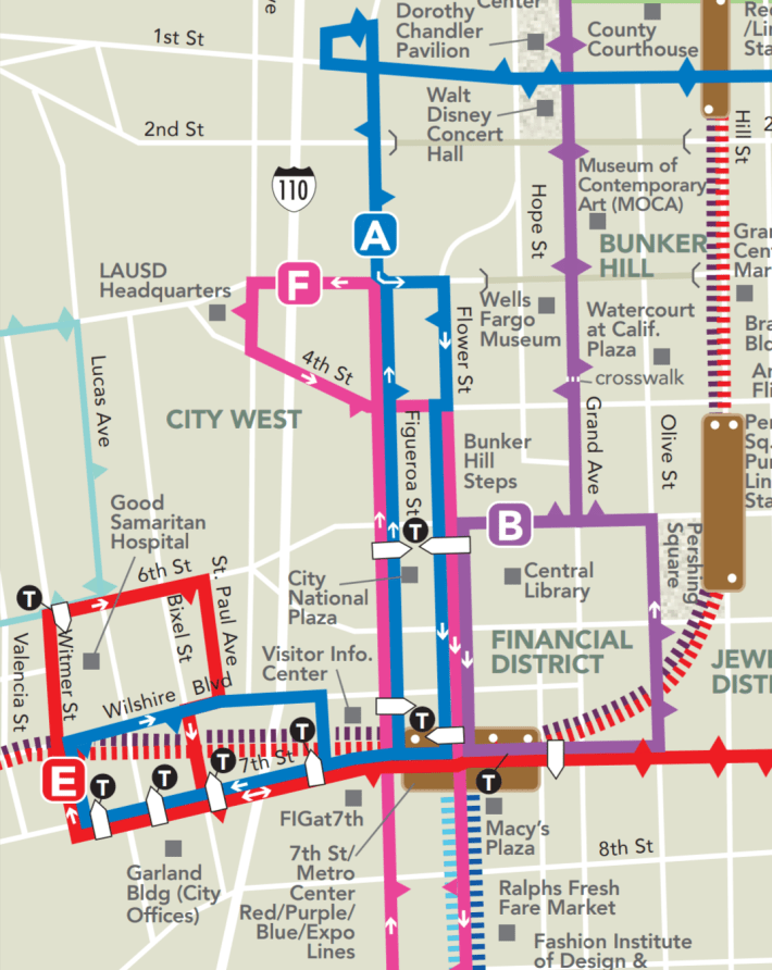 Detail of downtown L.A. DASH route map.