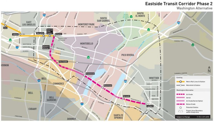 Planned Eastside Gold Line extension - via Metro